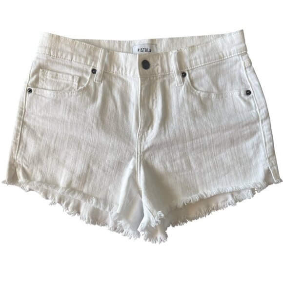 pistola Pants - Pistola White Distressed Jean Shorts Cut Off Frayed Edges Size 28